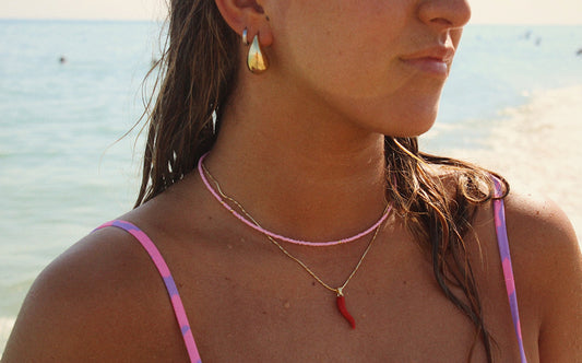 Collar rosado mostacillas